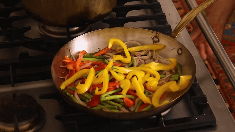 Homemade pasta primavera with fresh veggies